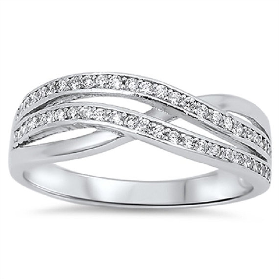 Hochzeit - 925 Sterling Silver Crisscross Infinity Design 0.20 Carat Round Russian Ice Diamond CZ  Wedding Engagement Anniversary Band Ring