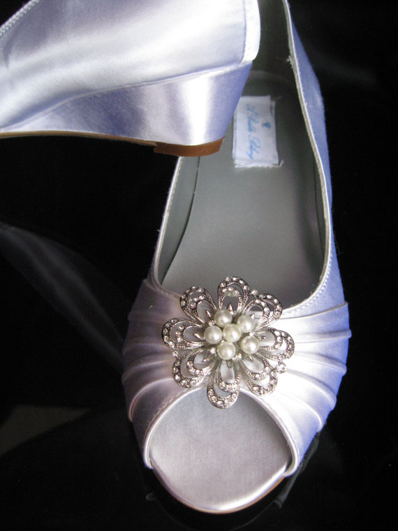 Wedding - Wedding Shoes Wedge Shoes Bridal Wedges with Crystal Brooch Dyeable Shoes Pick Your color