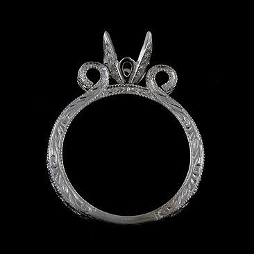 Wedding - Antique Style 14k White Gold Engraved Engagement Ring Setting