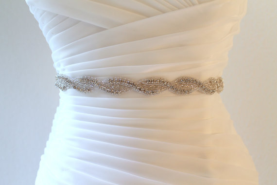 Hochzeit - Bridal beaded twisted crystal sash.  Braided rhinestone wedding belt. DIAMOND WAVE.