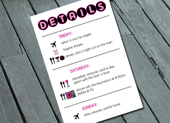 Mariage - Cheers Bitches VEGAS BACHELORETTE Party Itinerary/Details Card Digital printable file/Printing Available Upon Request