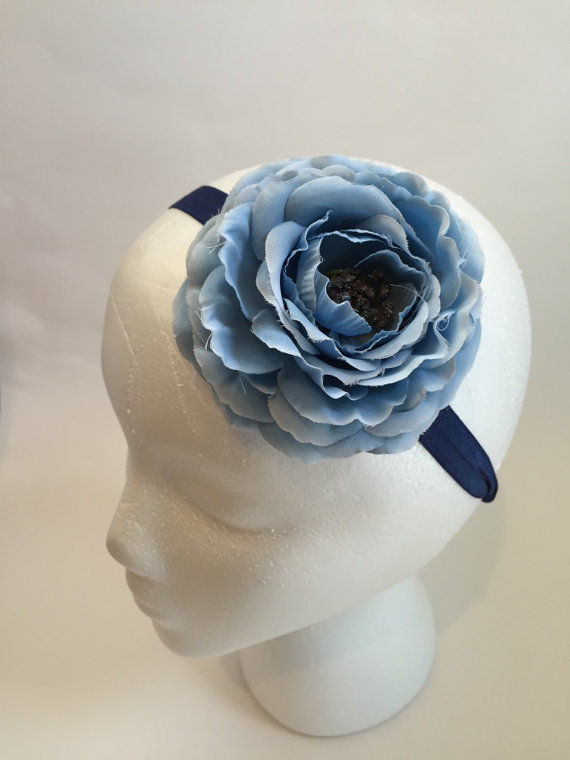 زفاف - Smoke blue and navy gorls headband, girls blue headband, Fourth of July headband, girls elastic headband