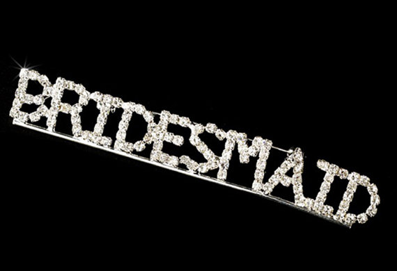 Hochzeit - Sparkling Rhinestone Block Font Bridesmaid Brooch -  Rhinestone Bridal Party Pin