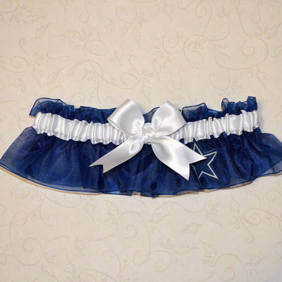 Hochzeit - Wedding Keepsake Garter Handmade with Dallas Cowboys fabric LLCM Blue