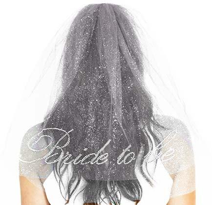 Hochzeit - Rhinestone Cursive Bride To Be Sparkle Tulle Veil - Double Layer,  Bachelorette Party Veil, White Bachelorette Veil