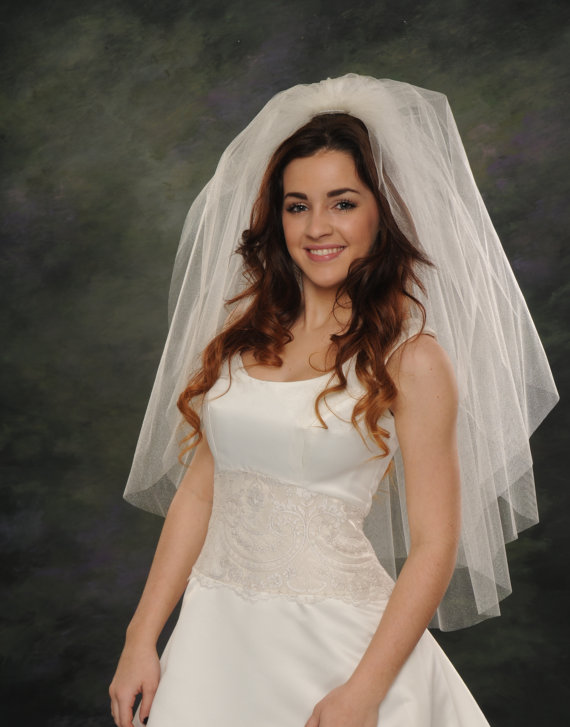 زفاف - Double Layer Wedding Veils Elbow Length 34 Plain Cut, 72 inch Wide Illusion Tulle Bridal Veil 2 Layer Traditional Veils