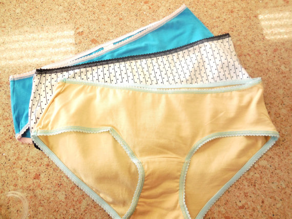 Wedding - Vintage Panties Set of 3 Large Polka Dot Pink White Blue Underwear Nickers Bikini Lingerie Retro Style Junior Undergarment Bottoms Clothing