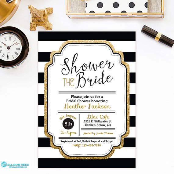 Wedding - Bridal Shower Invitation - Gold Glitter Bridal Shower Invitation - Black & White Bridal Shower Invitation - Bridal Shower Printable - Invite
