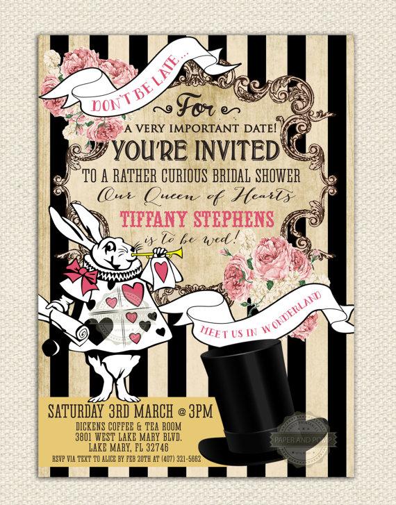 Hochzeit - Alice in Wonderland Bridal Shower Tea Party Birthday Invitation Mad Hatter Retro Printable Digital - ANY EVENT