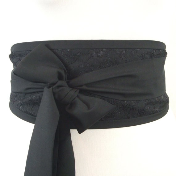 Wedding - Black lace overlay Obi belt by loobyloucrafts