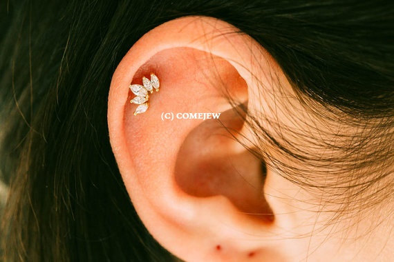 Hochzeit - 5 clear CZ tragus earring,bridesmaid gift,Single earring,tragus earring,Cartilage earring,Screw back,upper ear earring,Helix earring,GJA031