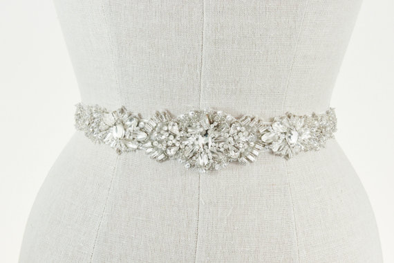 زفاف - Wedding Belt Bridal Sash- Vintage Rhinestone Crystal Beaded Silver Ornate Applique Art Deco Beaded Trim, Accessories, Camilla Christine RYAN