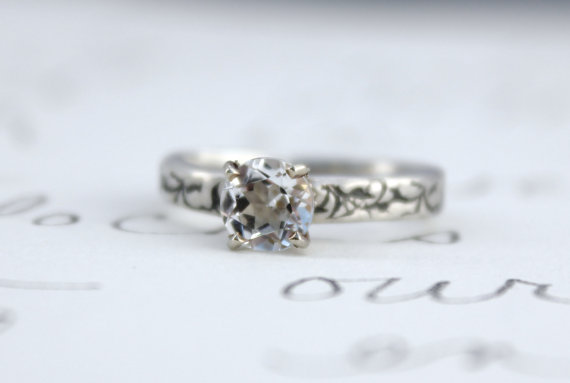 Hochzeit - unique engagement ring . white topaz engagement ring . vine ring . made to order by peaces of indigo