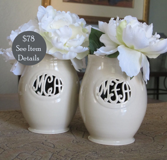 Hochzeit - Small Cursive Monogram Vase - Made to Order for a couple or individual