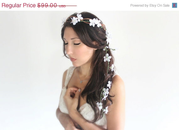 Hochzeit - SALE Back Cascade Wedding Flower Crown, White whimsical fairy wedding, bridal accessories, wedding hair - June -