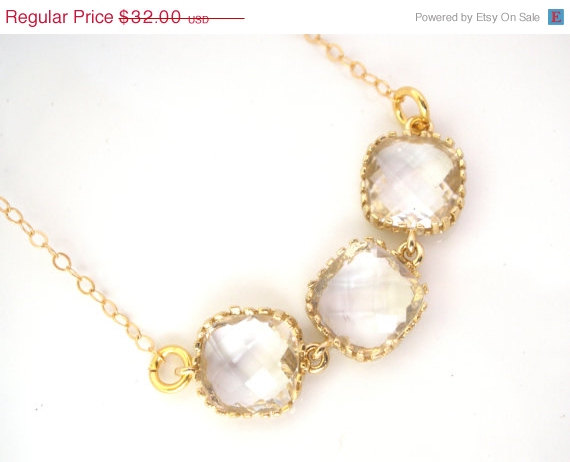 Wedding - SALE Clear Necklace, Crystal, Gold, Glass, Bridesmaid Jewelry, Gold Filled, Wedding Jewelry, Bride Necklace, Bridal Jewelry, Bridesmaid Gift