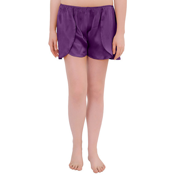 زفاف - Womens wrap shorts bridal sleep safety pants underpants lingerie sleepwear Nightwear purple 19 mm charmeuse pure mulberry silk sexy
