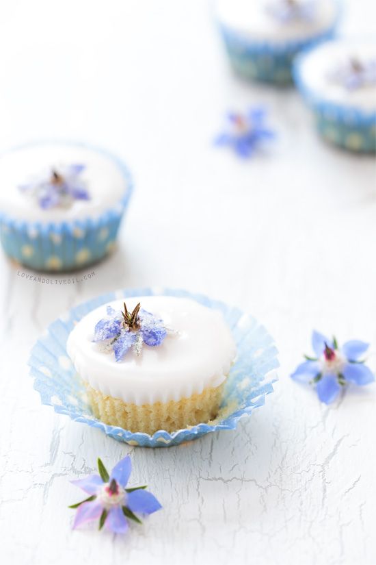 Wedding - Almond Fairy Cakes With Candied Borage Flowers