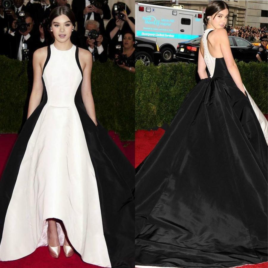 Hochzeit - Hailee Steinfeld Newest Met Ball Evening Dress Court Satin Black And White Red Carpet Party Prom Formal Crew Neck Sleeveless Ball Gowns Online with $129.95/Piece on Hjklp88's Store 