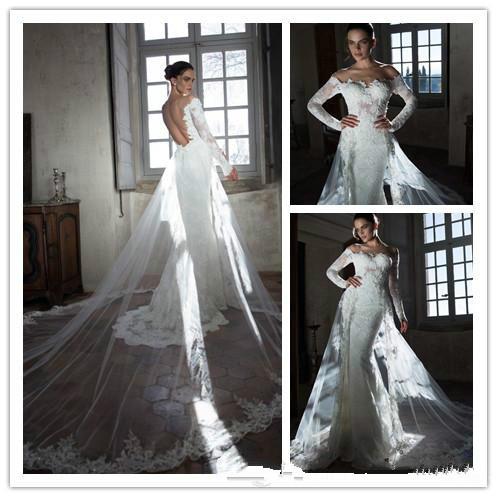 Mariage - Modest Long Sleeves Mermaid Wedding Dresses Backless Wedding Gowns Tarik Ediz Lace Appliques Tulle Bridal Dress Spring Garden Cheap Online with $135.29/Piece on Hjklp88's Store 