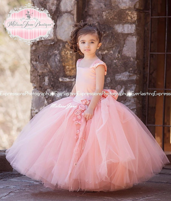 Mariage - Divine Peach Exquisite Tulle Skirt Flower Girl Dress 