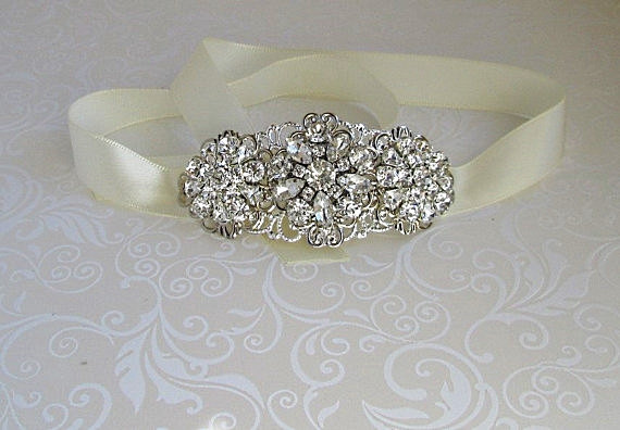 زفاف - Crystal Bracelet, Wedding Jewelry, Ribbon Bracelet, Bridal Bracelet, Crystal Silver Cuff,  Wedding bracelet, Crystal Jewelry