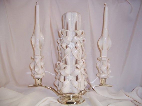 Hochzeit - Wedding unity candle in ivory, bows and pearls