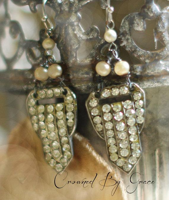 Mariage - Morning Stars - assemblage vintage earrings rhinestones pearls crowned by grace