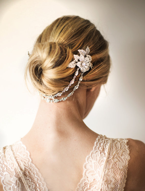 زفاف - Bridal Hair Chain, Wedding Hair Wrap Halo Gold Silver, Grecian Headpiece Gold Silver, Draped Hair Comb, Floral Hair Wreath - 'TULA'
