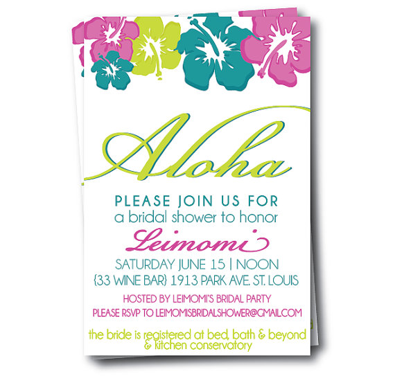Wedding - Hawaiian Bridal Shower Invitation, Hibiscus Wedding Invites, Printable Hawaiian Invitations