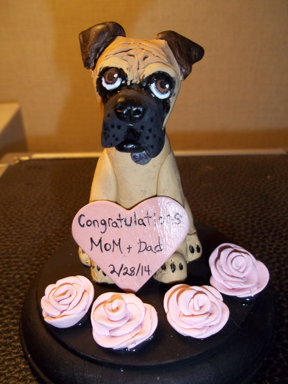 Wedding - Single Dog Wedding Cake Topper/ single dog sculpture with base/custom colors/custom design. ANY BREED