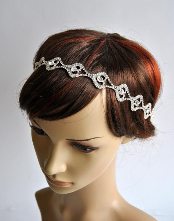 Hochzeit - Glamor Crystal Teardrop Rhinestone Tie on Headband headpiece, Prom Headband, Wedding Headband, ribbon headband, Bridal rhinestone head piece
