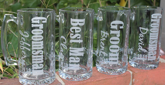 Hochzeit - 9 Personalized Groomsman Gift, Etched Beer Mug.  Great Bachelor Party Idea,Groomsmen,Best Man,Father of Bride or Groom Gift