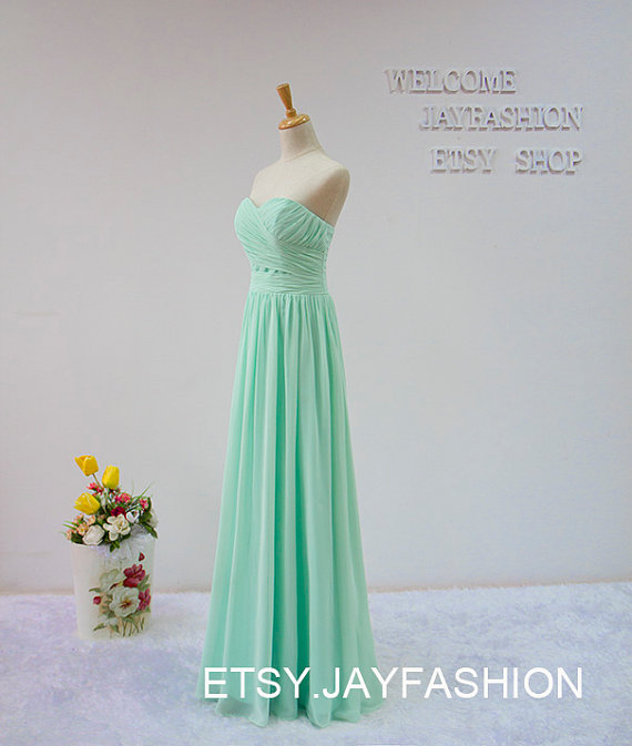 زفاف - A-line Sweetheart long prom dress,Mint Green fashion bridesmaid dress,chiffon prom dress,formal evening dress Cheap homecoming dress