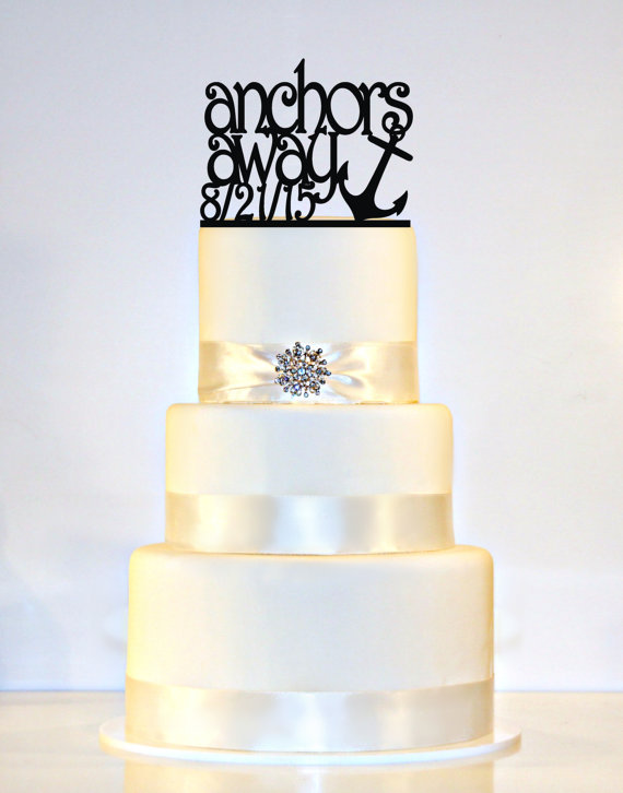 زفاف - Anchors Away or Anchors Aweigh Nautical Wedding Cake Topper Personalized with YOUR wedding date - Great for beach weddings