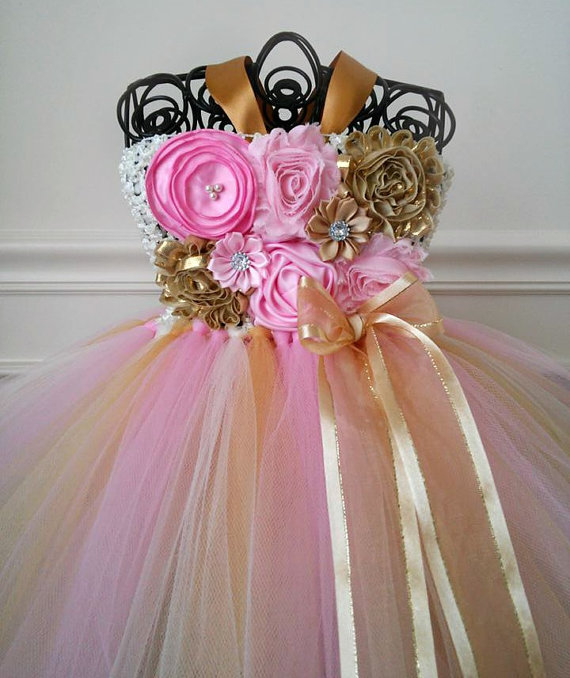 Wedding - Pink and Gold Birthday Tutu Dress, Pink and Gold 1st Birthday Dress, Pink and Gold Flower Girl Dress
