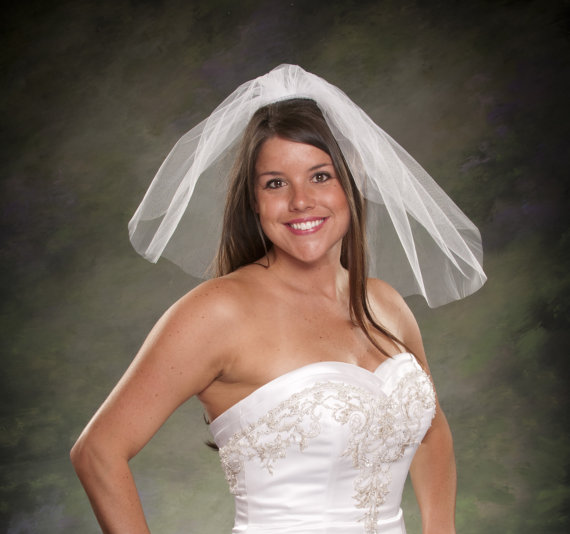 Wedding - Fly Away Veil Shoulder Length White Bridal Veil Tulle One Tier Ivory Wedding Veil 18 Inch Raw Edge Veils