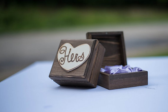 Hochzeit - Rustic Ring Box - Wood Burned Heart- FREE Shipping - Ring Box Lined with Satin Pillow - Bride & Groom Ring Box - Small Ring Box -
