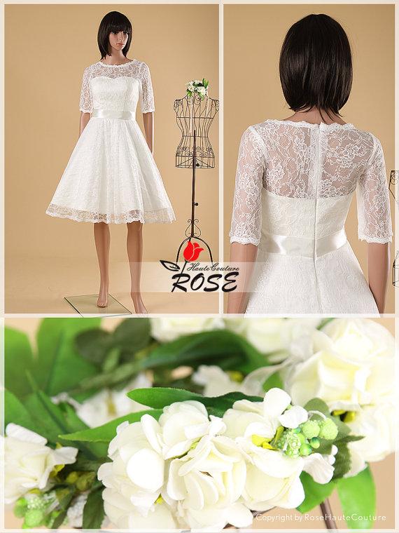 Hochzeit - Vintage Style Knee Length Lace Wedding Dresses Style WD069