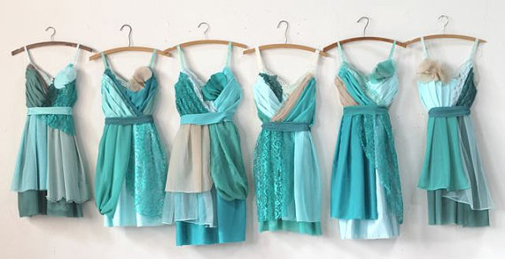 زفاف - Custom Turquoise Aqua & Teal Bridesmaids Dresses