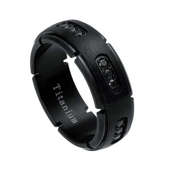 زفاف - Cool Mens Gift, Titanium ring, mens wedding ring, black CZ ring, mens jewelry,  titanium wedding band, Black Ring, mens engagement  ring