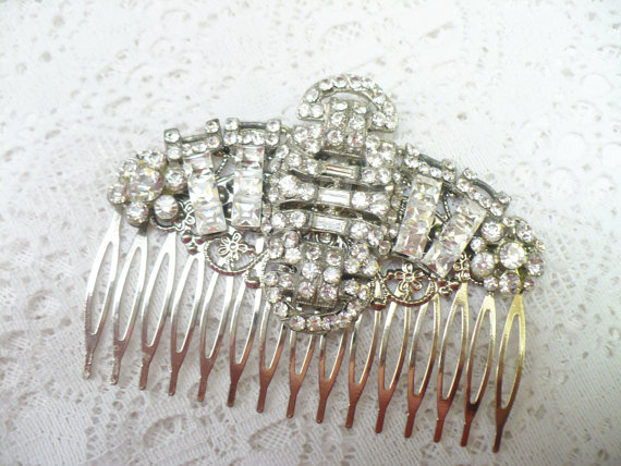 Hochzeit - Vintage Bridal or Formal Art Deco Hair Comb Assemblage - vintage RHINESTONE - WEDDING - 1920s GATSBY Bride - Flapper Heirloom - Keepsake