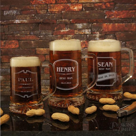 Hochzeit - Gladiator Series Personalized Beer Mug (Each) with Engraved Groomsman Design Options & Font Selection OPTIONAL Monogrammed Bottle Opener