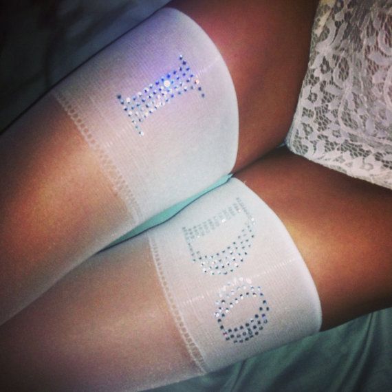 Hochzeit - White Sheer Thigh Highs With Crystallized "i Do" By Dbleudazzled