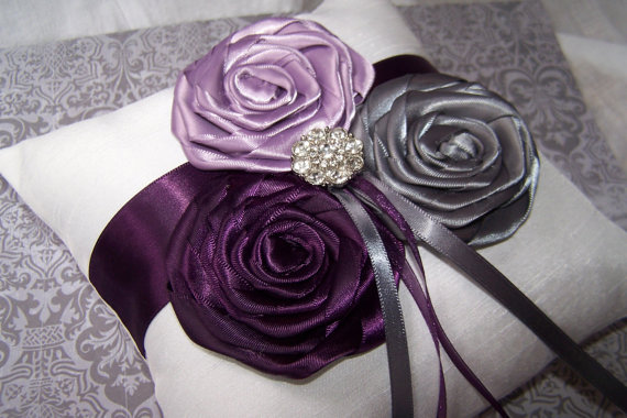 Hochzeit - Ring Bearer Pillow - White or Ivory, Dark Plum, Lilac, Charcoal Gray and White, custom colors available