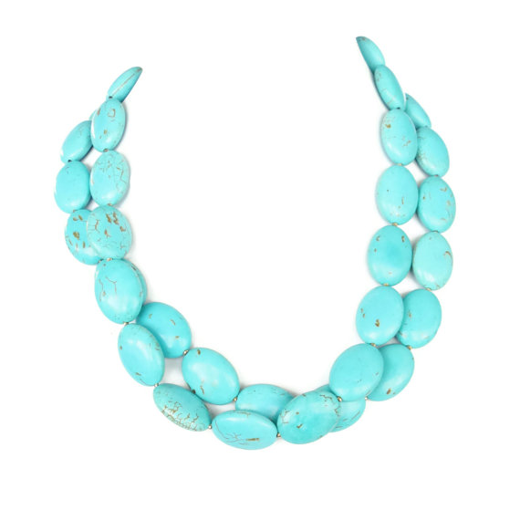Mariage - Turquoise Necklace - 2 Strand Turquoise Oval Statement Necklace - Chunky Turquoise Necklace