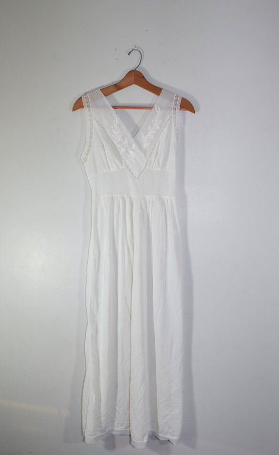 Wedding - Vintage Lingerie Slip Dress Nightgown White Nightgown Long Nightgown Long White Slip 1950s Lingerie Valentines Day Gift