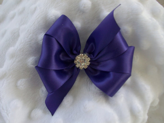 Hochzeit - Wedding  Dog Hair Bow  Custom Made Ribbon and Rhinestone