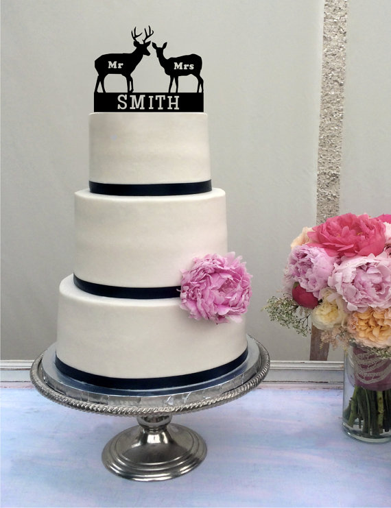 Свадьба - Deer Wedding Cake Topper - Mr & Mrs - buck and doe - grooms cake  - shabby chic- redneck - cowboy - outdoor - western - rustic