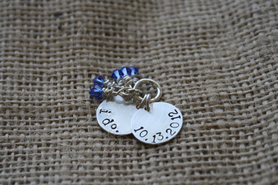 Hochzeit - hand stamped sterling silver wedding charm - something new and blue